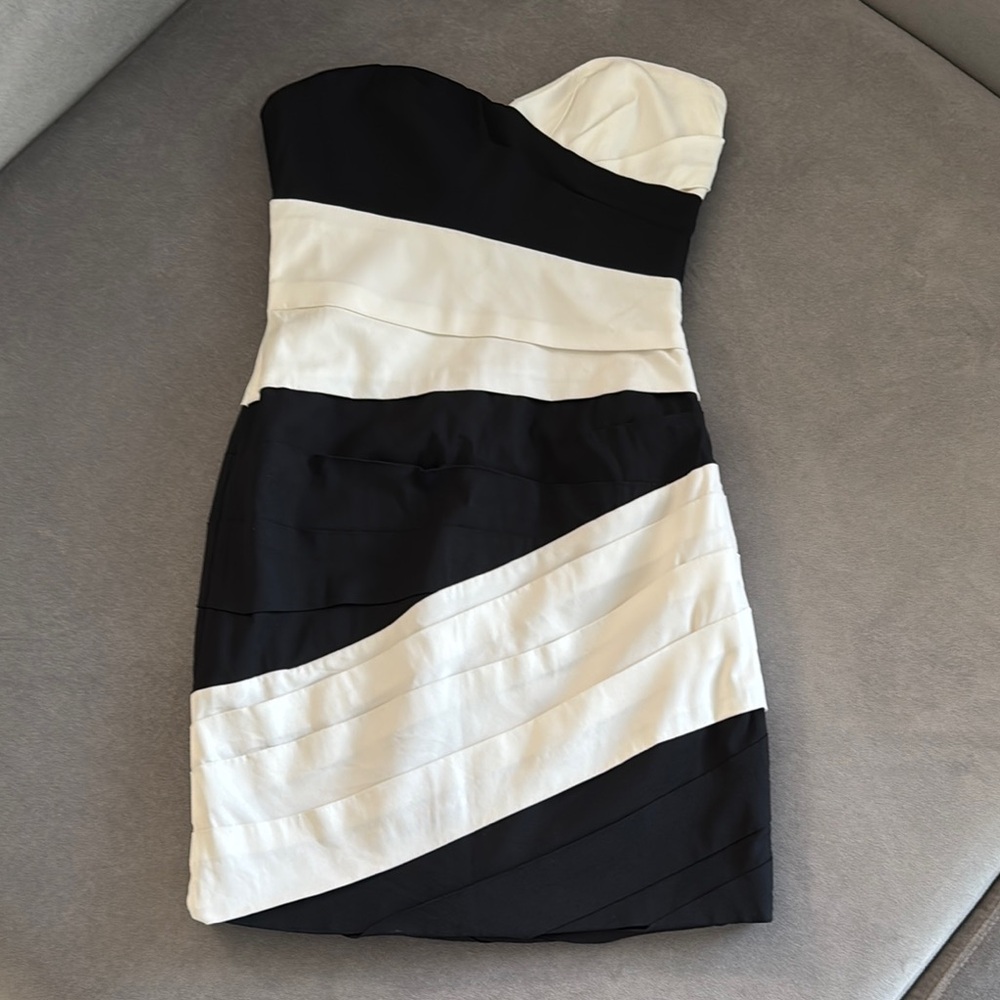 BCBG Max Azria Black and White Strapless Mini Dress